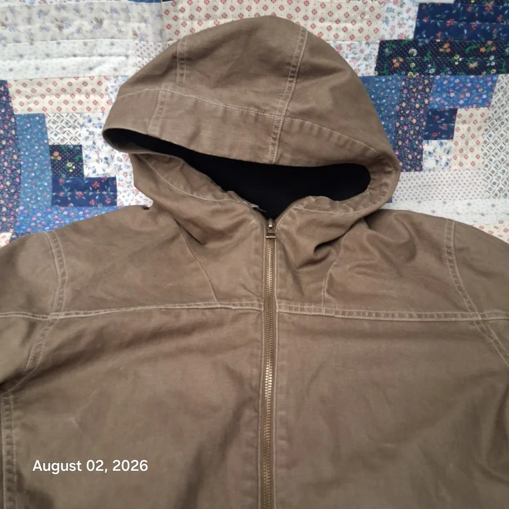 KUHL The Law Hoody Mens Size Large Brown Canvas Fleece Lined Work Jacket 7385